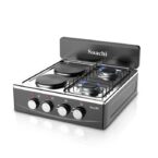 saachi 2 gas + 2 electric hot plates stainless steel table top black