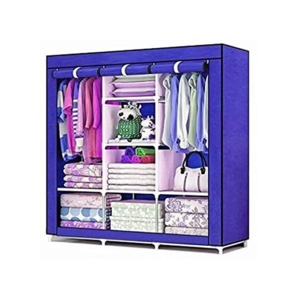 Strong Portable 3 Column metallic frame Cloth Wardrobe - Blue, Maroon, Pink, Purple
