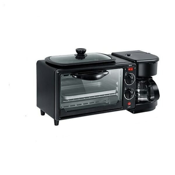 Hoffmans 3 in1 Home Breakfast O Machine Coffee Maker Frying Pan Bread - Black