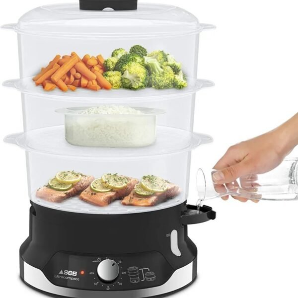 Geepas 3-Tier 12L Food Steamer, BPA-Free Baskets, 75-Min Timer, 1000W, Stainless Steel - GFS63025