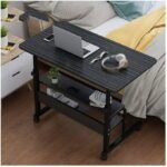 Height Adjustable Overbed Mobile Sit-Stand Desk with Storage work station– Multicolor (80x40cm) - Image 2