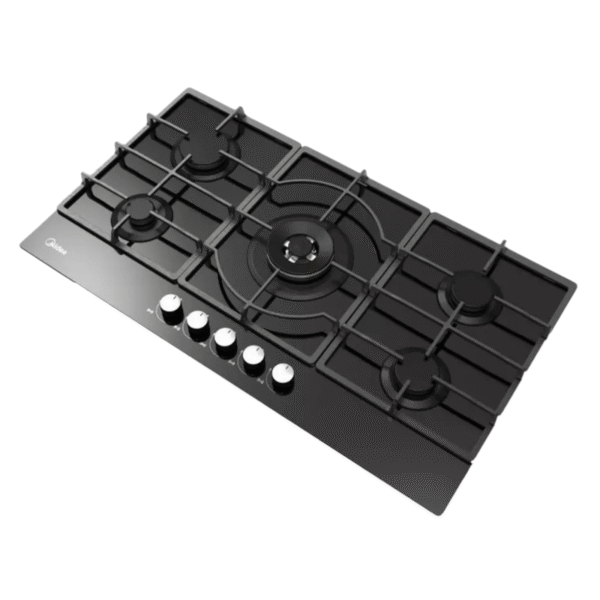 Midea Built-in Gas Hob, 90cm by 60cm, 5 Burners, Automatic Ignition, Black Cooktop