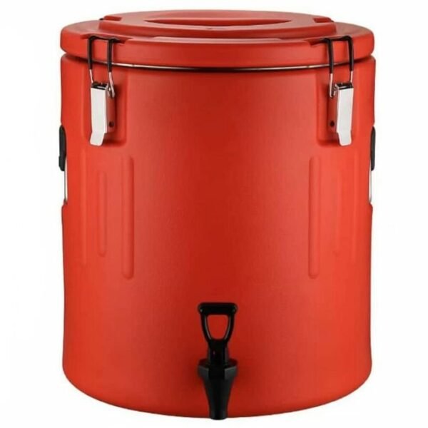 40L Stainless Steel Insulation Bucket With Faucet, Commercial Stall Food & Tea Bucket Cold & Hot Water Catering Urns Cooler- Red