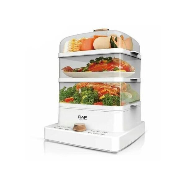 RAF 3 Level 12L Square Electric Food Cooking Steamer Pot With Display, Timer Fuction- Clear.