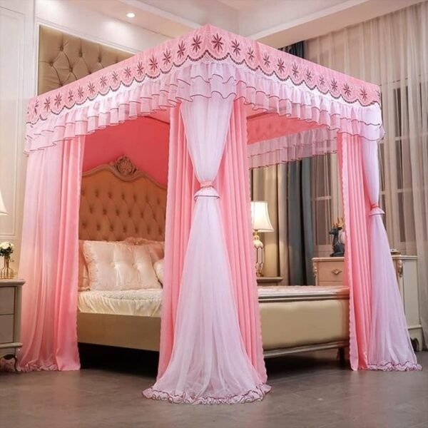 4 Stand Curtain Mosquito Net-pink/white