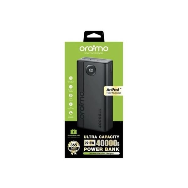 Oraimo 40000mAh 22.5W QC3 Two Way Fast Charging Power Bank -Black
