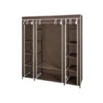Elegant 3 Columns Wooden Frame Wardrobe, Brown