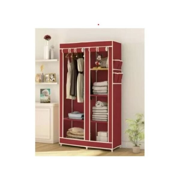 2 Column Wardrobe Wooden Frame Portable - Maroon