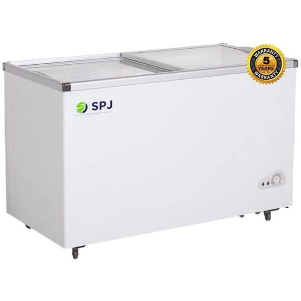 SPJ 445 Litres Chest Freezer Flat Glass Top - White