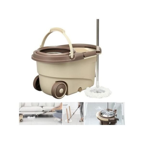 360° Mopper Bucket Set Wheels Spin Head Mop- Cream