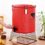 40L Stainless Steel Insulation Bucket With Faucet, Commercial Stall Food & Tea Bucket Cold & Hot Water Catering Urns Cooler- Red - Image 2