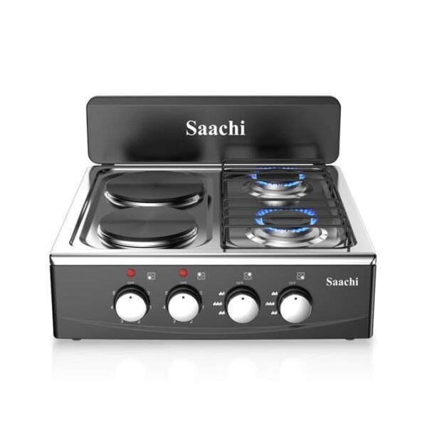 Saachi 2 Gas + 2 Electric Hot Plates Stainless Steel Table Top - Black
