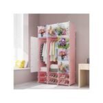 Plastic Frame Portable Wardrobe - Black, Not Assemble - Image 6