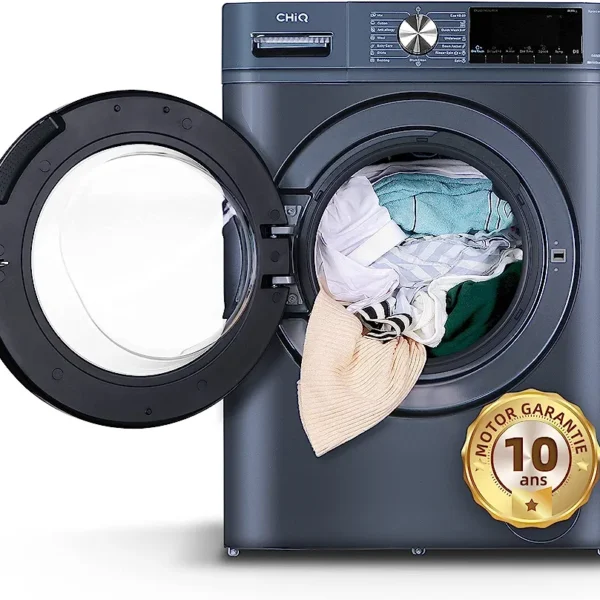 CHiQ 10kg Front Load Washing Machine, AI One Touch, Quick Wash, 1400 RPM, Inverter Motor, Child Lock - Silver
