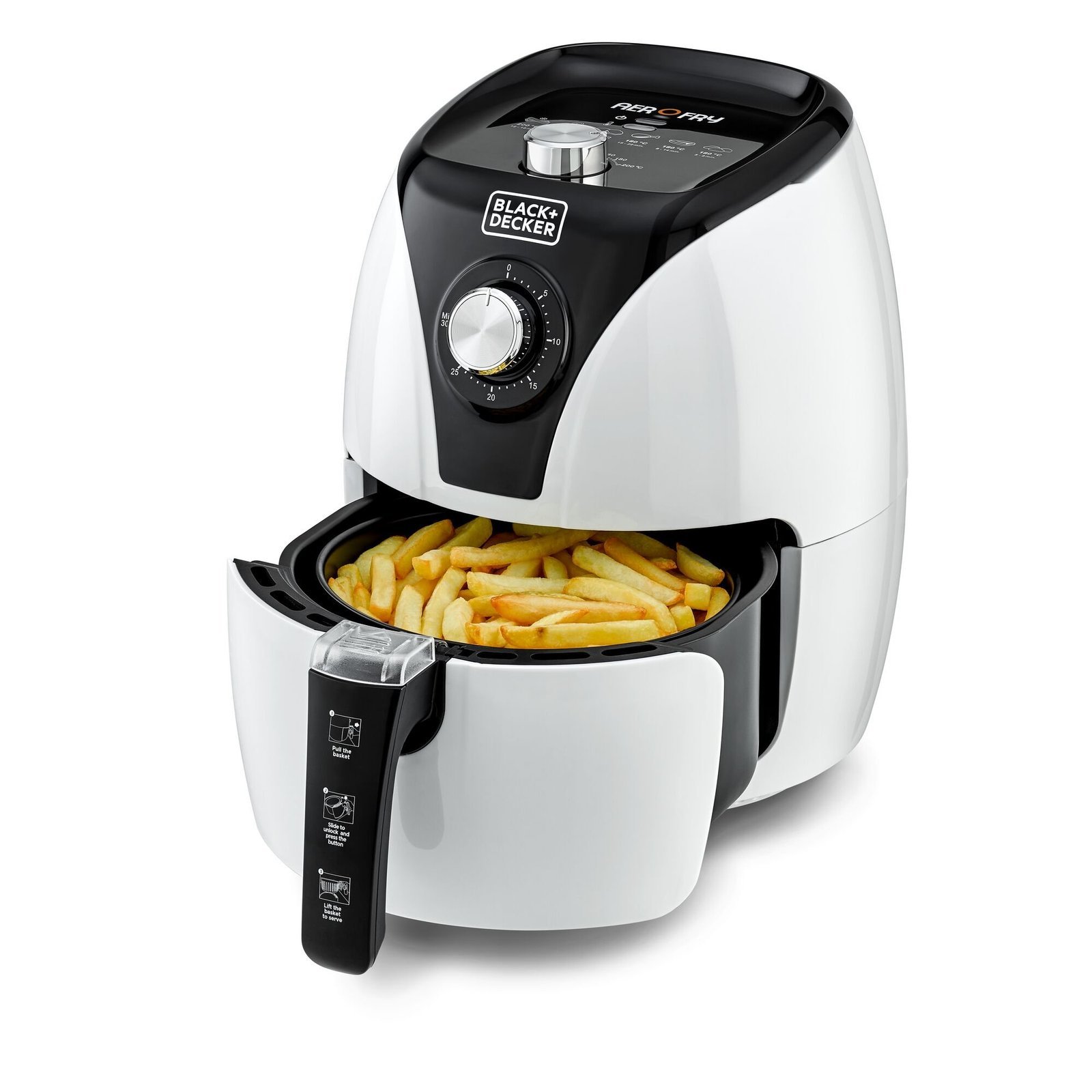 blackdecker-3.5l-1500w-manual-air-fryer.jpg Black and Decker 3.5L 1500W Manual AerOfry Air Fryer with Rapid Air Convection Technology, Black/White - AF220-B5 - Image 1