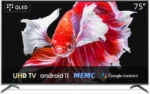 CHiQ 75- Inch QLED Android 11 UHD 4K Smart TV U75QF8T; Bluetooth, USB, HDR10, HLG With Inbuilt Free To Air Decoder – Quantum Dot TV – Black