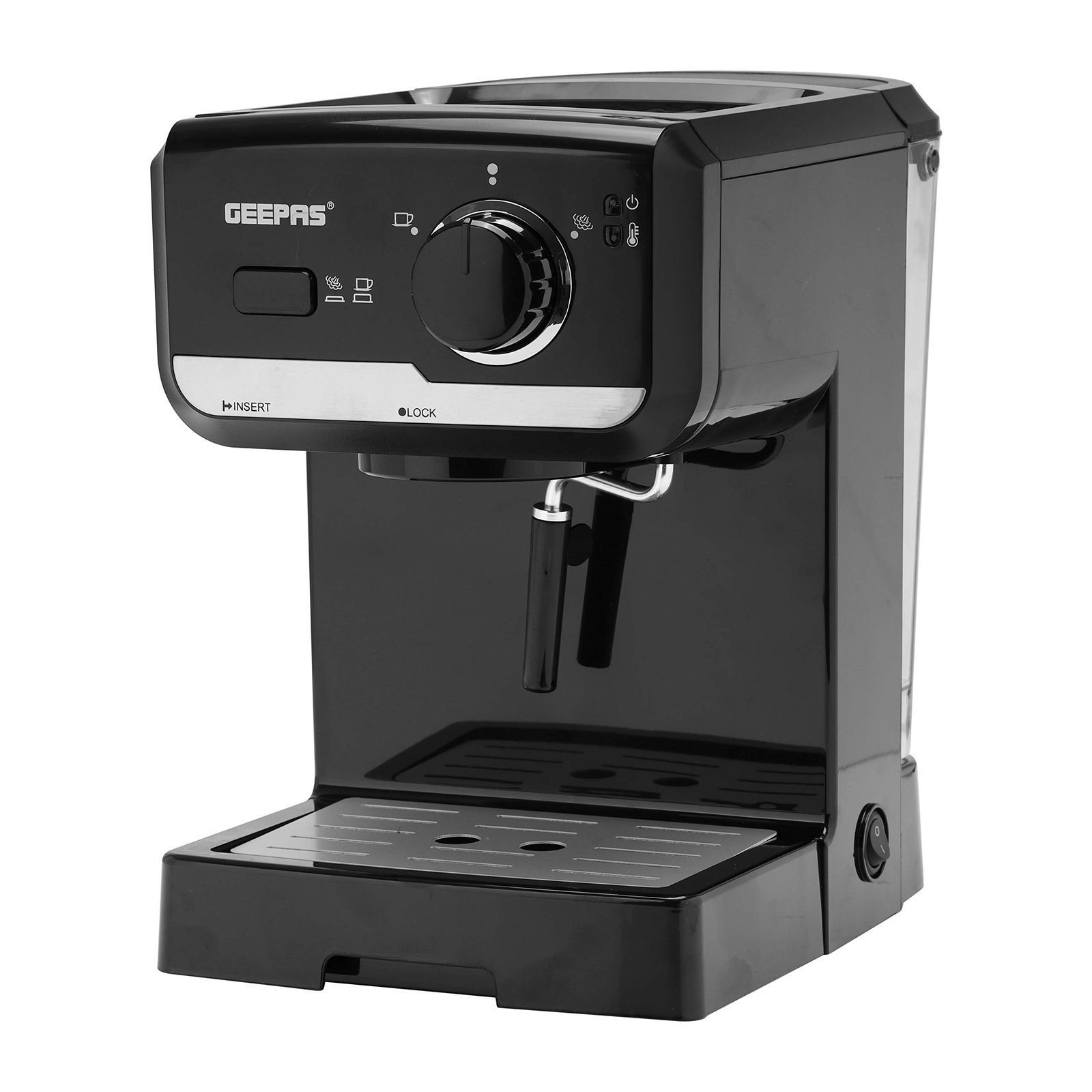 gcm41507.jpg Geepas 1.25L Cappuccino Maker, 15 Bar Power Brewing Pump, Dual Stainless-Steel Filters, 1140 Watt | GCM41507 - Image 1