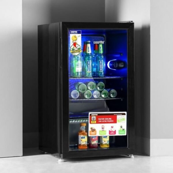 Geepas 120L Chiller – GSC1223 | Quick Cool | Low-E Glass | Low Noise & Power | 1-Yr Warranty | Black