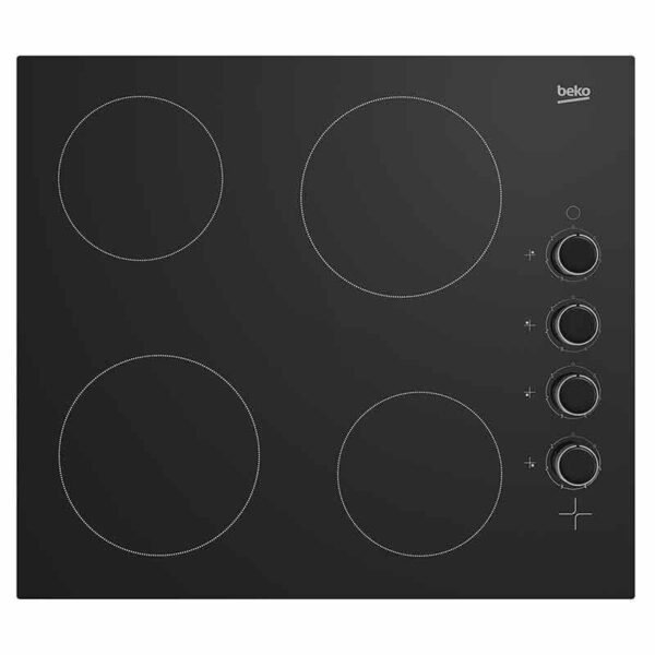Beko 60cm Vitro ceramic Hob, HCC64103; 4 Vitroceramic Plates, Side Knob Control, Black Glass
