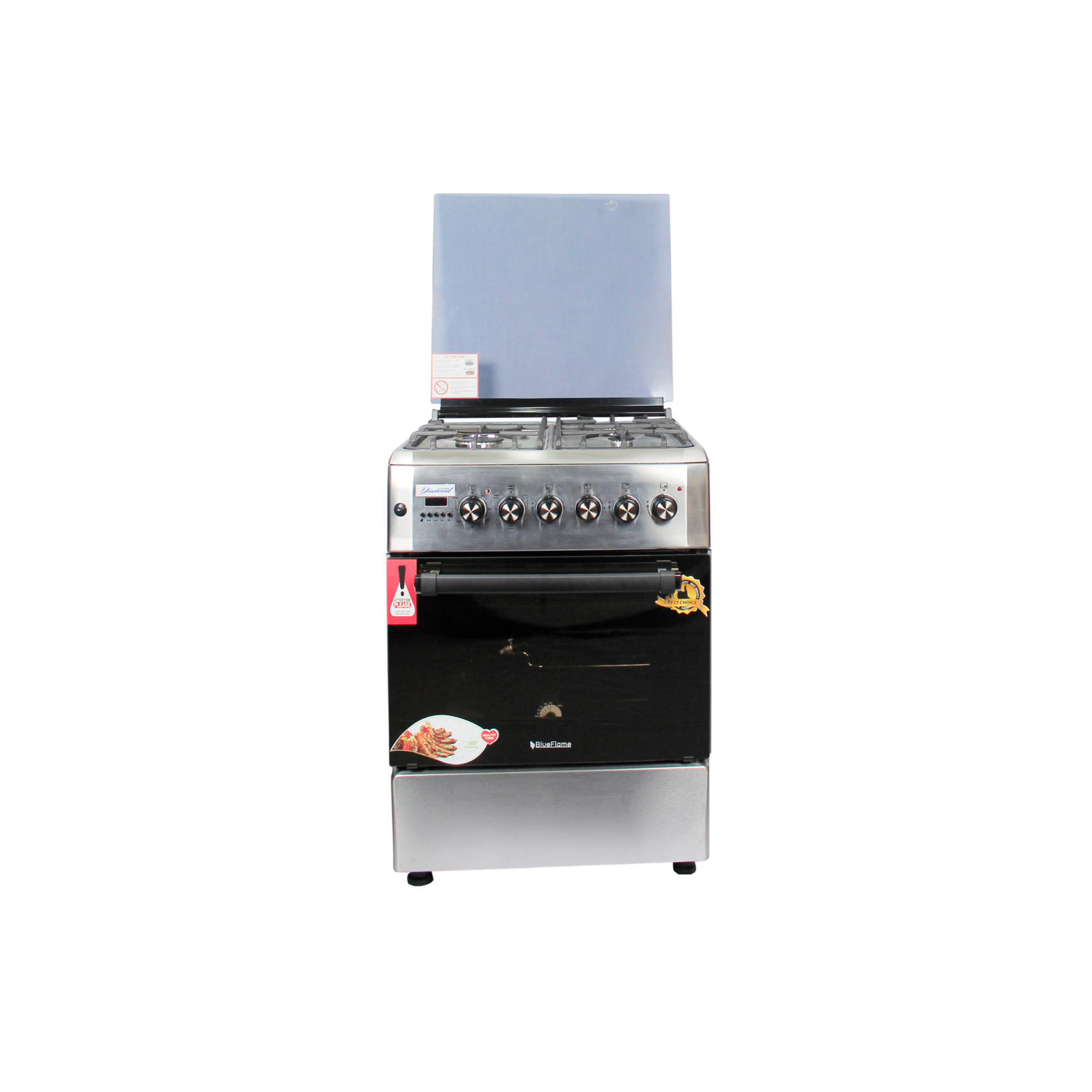 image_editor-148939277470391459236.png BlueFlame Diamond Cooker, 60x60cm, 3 Gas Burners & 1 Electric Plate w/ Electric Oven Inox – Stainless Steel, D6031ERF - Image 1