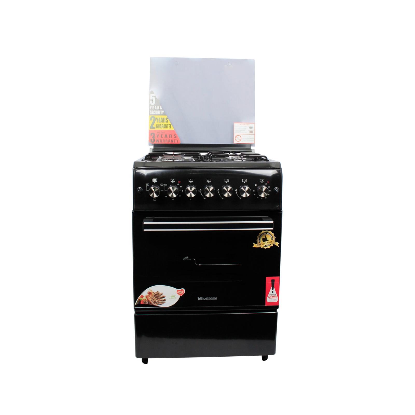 image_editor-16-e17235405976432720727624190442812.png BlueFlame Cooker, 60x60cm, 3 Gas Burners And 1Electric Hot Plate w/ Electric Oven, S6031EFRP – BC - Image 1