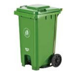 Medical waste plastic wastebin with wheels and Pedal green