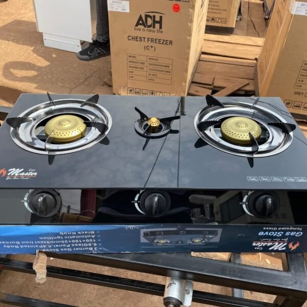 Electro Master Triple Burner Gas Cooker Tempered Glass And Auto Ignition-Silver