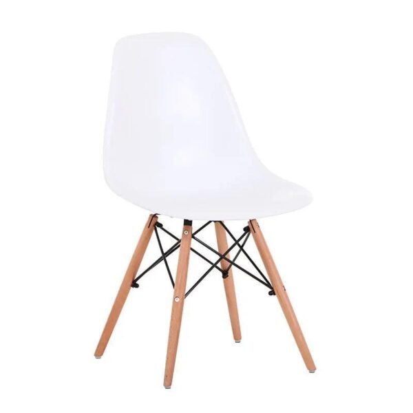 Modern White Plastic Chair with Wooden Legs