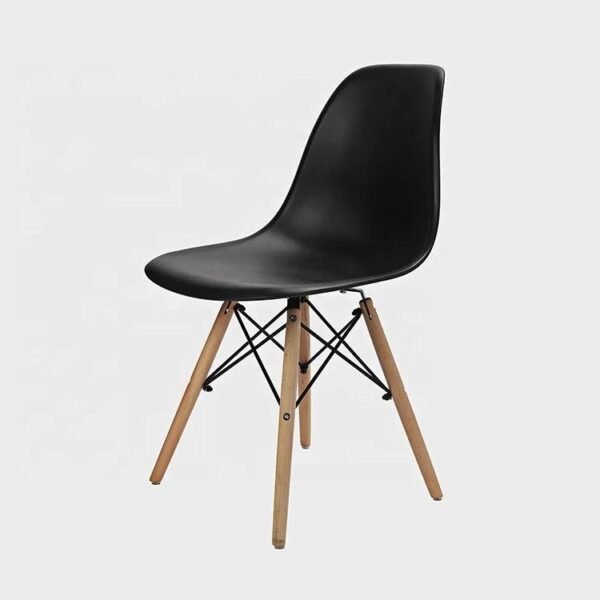 Modern Black Plastic Chair with Wooden Legs