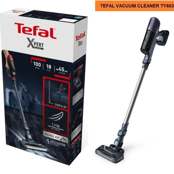 Tefal X-PERT 6.60, Cordless Stick Vacuum Cleaner, 0.55L Dust Container, Allergy Kit, 100 Watts, Purple/Grey, TY6837HO