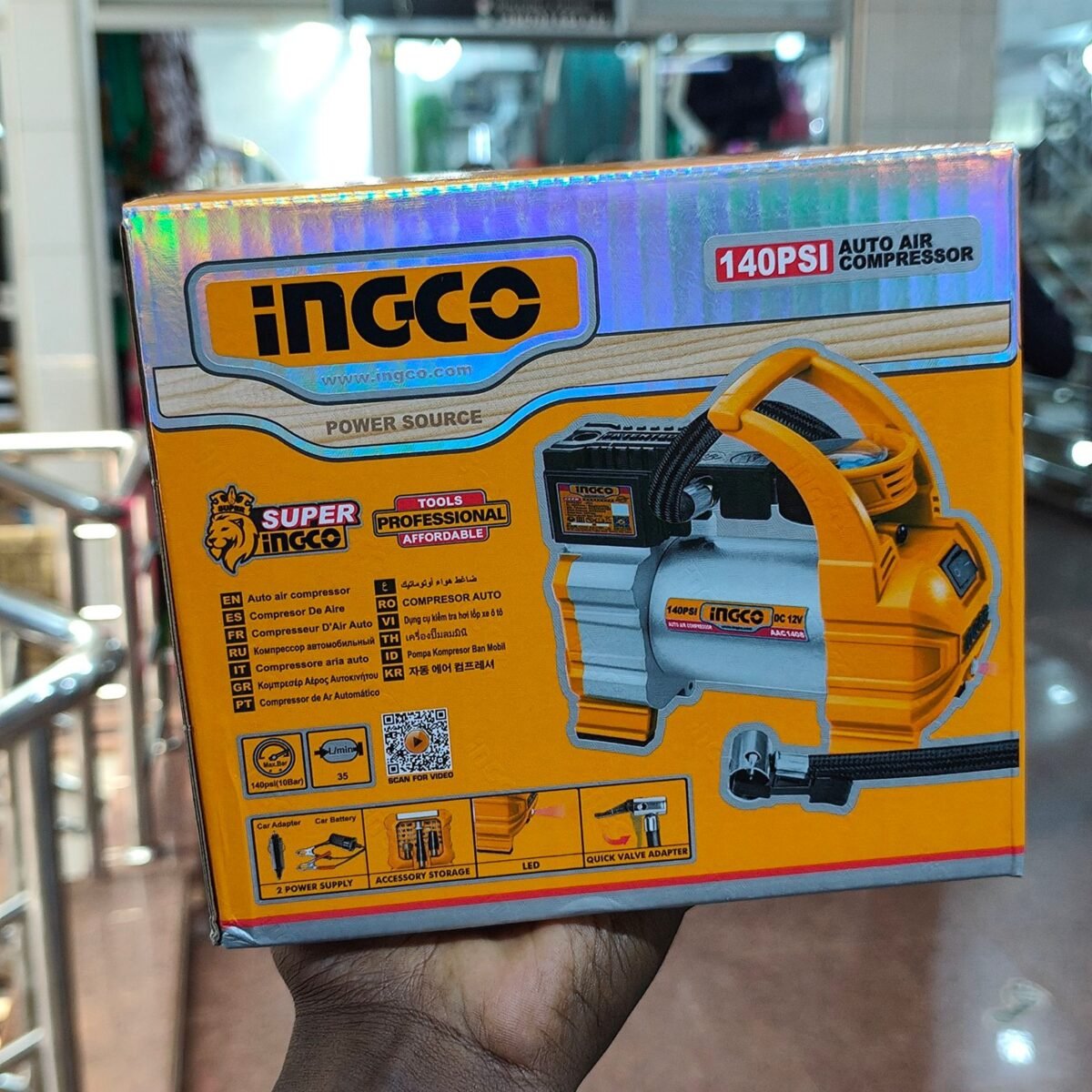INGCO Auto Air Compressor - Orange / Silver - Image 3