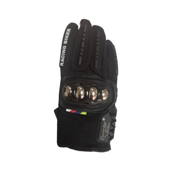 Motorcycle Full Finger Metal Knuckles Sport Gloves - Black