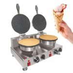 Waffle Cone Maker | Commercial Waffle Roll Maker | Nonstick Coating | Stainless Steel | 110V (Double)